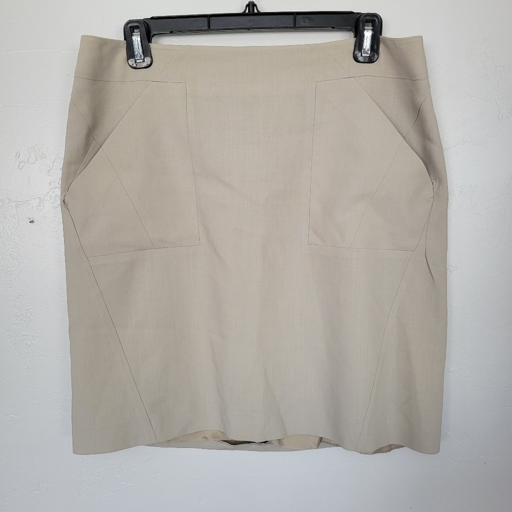 Jil Sander Women's 40 Tan Beige Skirt Made in Italy 100% Wool Mini Midi